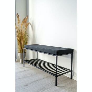 Banc Vita - Banc avec cadre noir et 1 étagère et coussin noirs 8