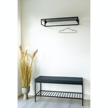 Banc Vita - Banc avec cadre noir et 1 étagère et coussin noirs 9