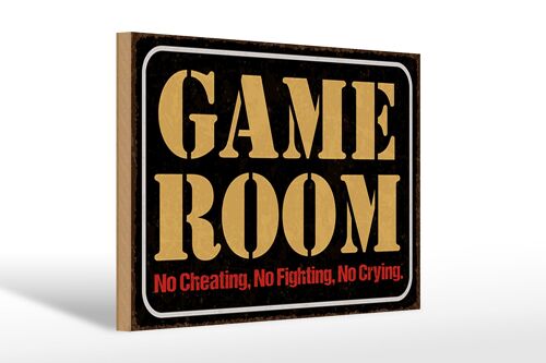 Holzschild Spruch 30x20cm Game room no cheating no fighting
