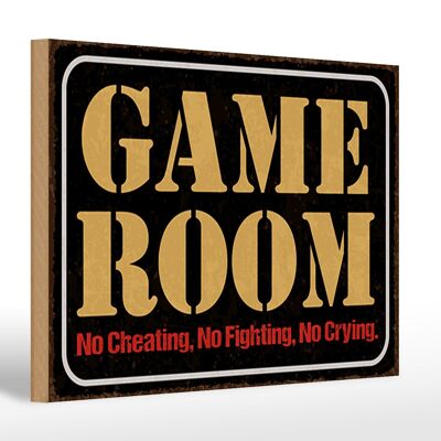 Holzschild Spruch 30x20cm Game room no cheating no fighting