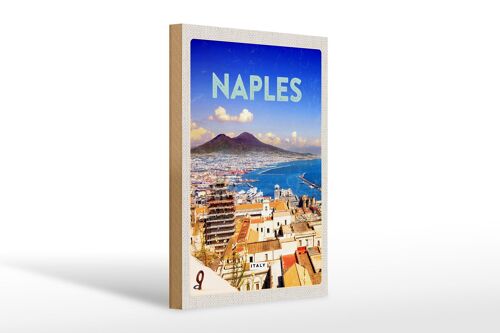 Holzschild Reise 20x30cm Retro Naples Italy Neapel Panorama Meer