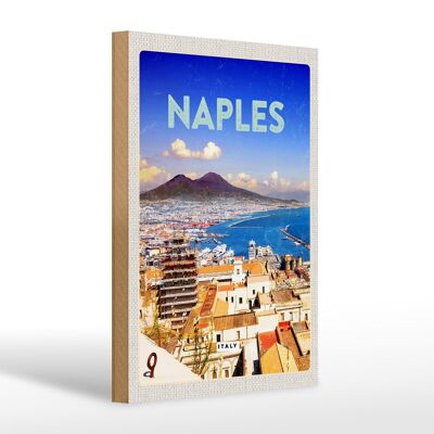 Holzschild Reise 20x30cm Retro Naples Italy Neapel Panorama Meer