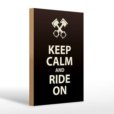 Cartello in legno con scritta "Keep Calm and Ride On" 20x30 cm