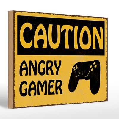 Holzschild Spruch 30x20cm caution angry gamer Vorsicht wütender