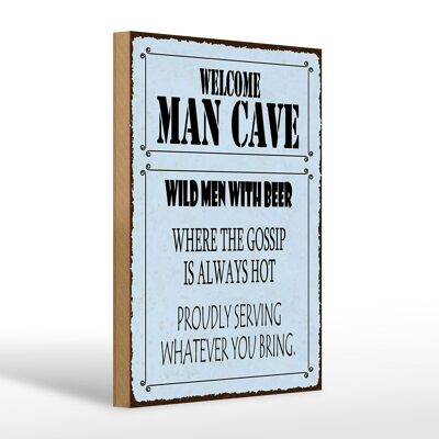 Cartello in legno con scritta "Welcome Man Cave Wild Men" 20x30 cm con birra