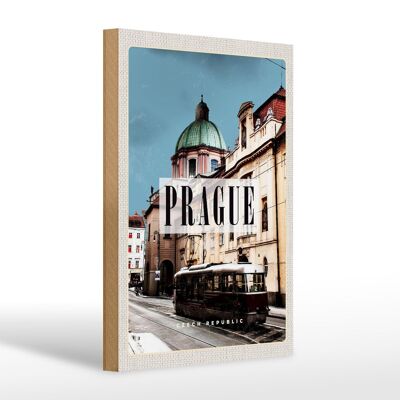 Cartello in legno da viaggio 20x30 cm Praga Tram di Praga Repubblica Ceca