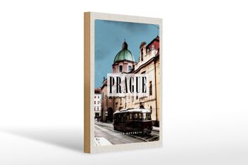 Panneau en bois voyage 20x30cm Prague Tramway de Prague République Tchèque 1