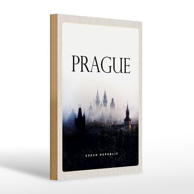 Cartello in legno da viaggio 20x30 cm Retro Praga Nebbia Panoramica Regalo