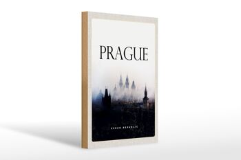 Panneau en bois voyage 20x30cm rétro Prague brouillard aperçu cadeau 1