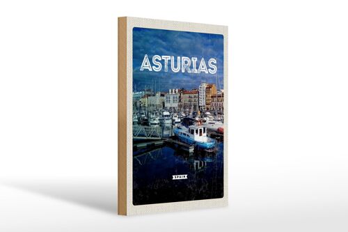 Holzschild Reise 20x30cm Asturias Spanien Yachthafen