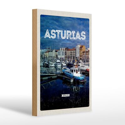 Wooden sign travel 20x30cm Asturias Spain marina