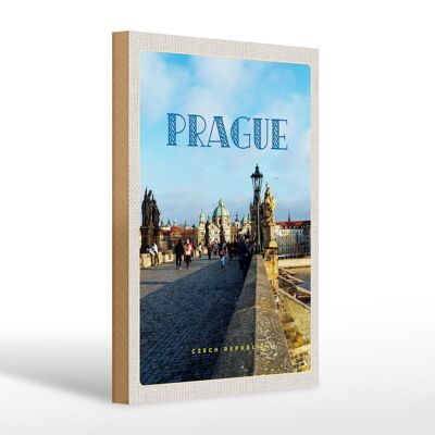 Cartel de madera viaje 20x30cm Praga República Checa Puente de la Ciudad Vieja