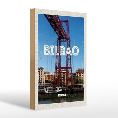 Cartel de madera viaje 20x30cm retro Bilbao españa ciudad portuaria montañas