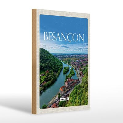 Cartello in legno da viaggio 20x30 cm Retro Besançon Francia vista panoramica