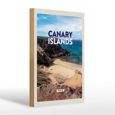 Cartel de madera viaje 20x30cm Islas Canarias bahía acantilados mar arena