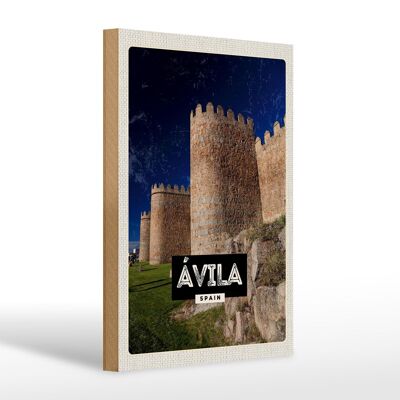 Cartello in legno da viaggio 20x30 cm Avila Spagna Torre medievale