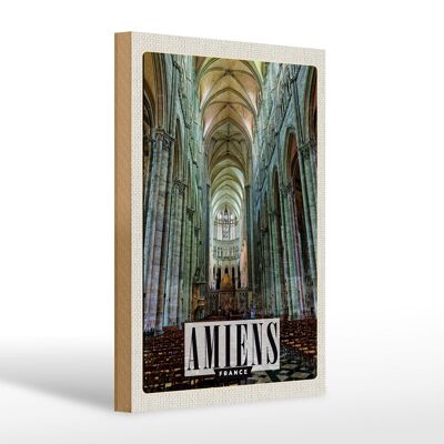 Wooden sign travel 20x30cm Amiens France Cathedral gift