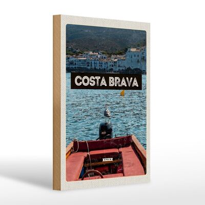 Cartel de madera viaje 20x30cm retro Costa Brava España vacaciones en el mar