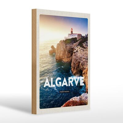 Cartel de madera viaje 20x30cm Algarve Portugal acantilados mar vacaciones
