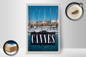 Panneau en bois voyage 20x30cm rétro Cannes France vacances mer 2