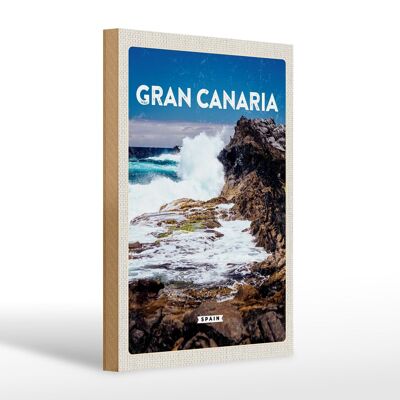 Cartel de madera viaje 20x30cm Gran Canaria España mar montañas