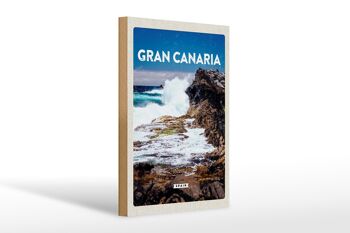 Panneau en bois voyage 20x30cm Gran Canaria Espagne mer montagnes 1