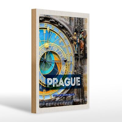 Panneau en bois voyage 20x30cm Horloge de la mairie de Prague République Tchèque