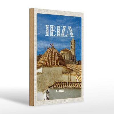 Wooden sign travel 20x30cm retro Ibiza Spain old town holiday