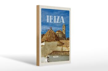 Panneau en bois voyage 20x30cm rétro Ibiza Espagne vieille ville vacances 1