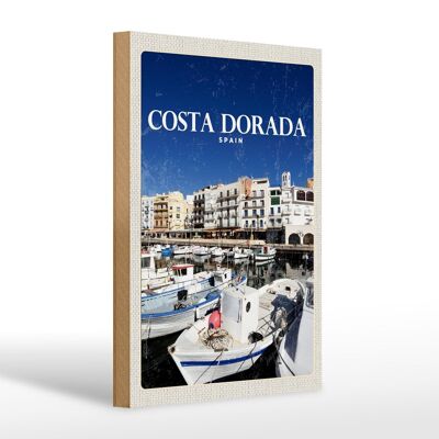 Panneau en bois voyage 20x30cm Rétro Manteaux Dorada Espagne vacances à la mer