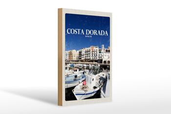 Panneau en bois voyage 20x30cm Rétro Manteaux Dorada Espagne vacances à la mer 1