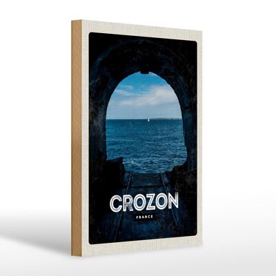 Cartel de madera viaje 20x30cm retro Crozon Francia vacaciones en el mar