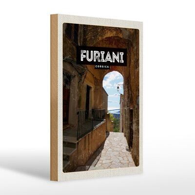 Cartello in legno da viaggio 20x30 cm Retro Furiani Corsica luogo di vacanza