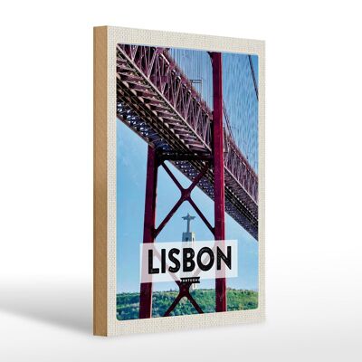 Cartello in legno da viaggio 20x30 cm Lisbona Portogallo Ponte 25 de Abril