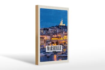 Panneau en bois voyage 20x30cm Marseille France panorama nuit 1