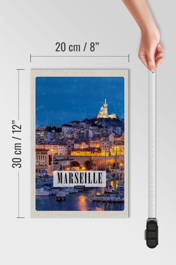 Panneau en bois voyage 20x30cm Marseille France panorama nuit 4