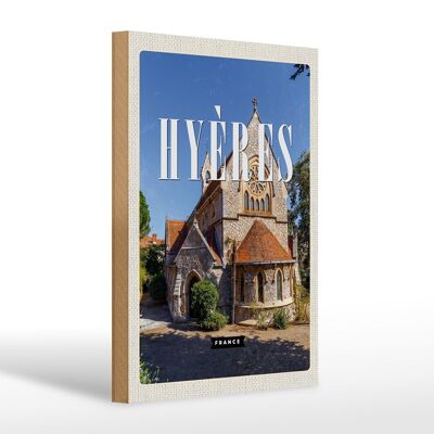 Cartel de madera viaje 20x30cm Hyères Francia ciudad portuaria vacaciones