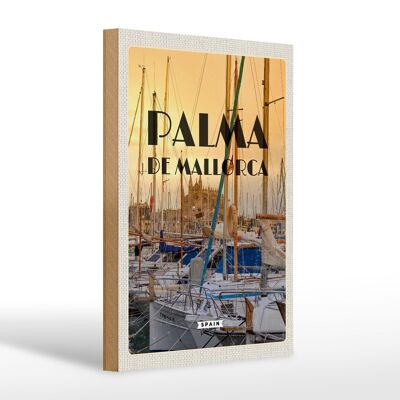 Wooden sign travel 20x30cm Palma de Mallorca yachts sea