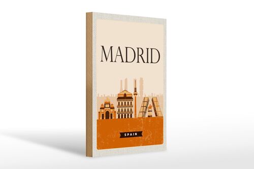 Holzschild Reise 20x30cm Retro Madrid Spain malerisches Bild