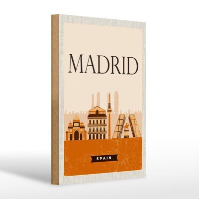 Cartello in legno da viaggio 20x30 cm Quadro pittoresco retrò Madrid Spagna