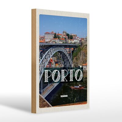 Cartel de madera viaje 20x30cm Porto Portugal Ponte Dom Luís I