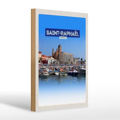 Cartel de madera viaje 20x30cm Saint-Raphaël Francia vista al puerto