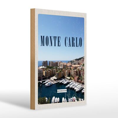 Cartel de madera viaje 20x30cm Monte Carlo Mónaco vacaciones en el mar
