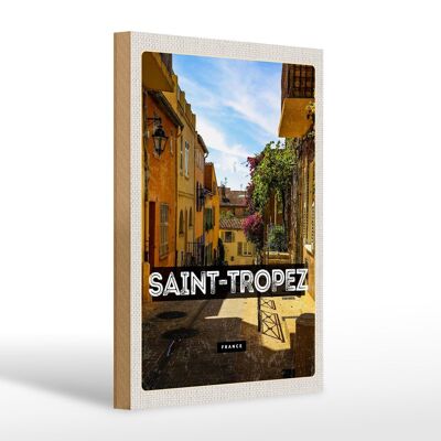Cartel de madera viaje 20x30cm Saint Tropez Francia ciudad portuaria
