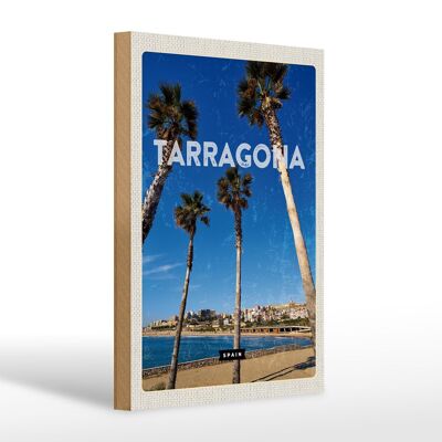 Cartel de madera viaje 20x30cm Tarragona España palmeras vista al mar