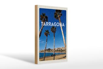 Panneau en bois voyage 20x30cm Tarragone Espagne palmiers vue mer 1