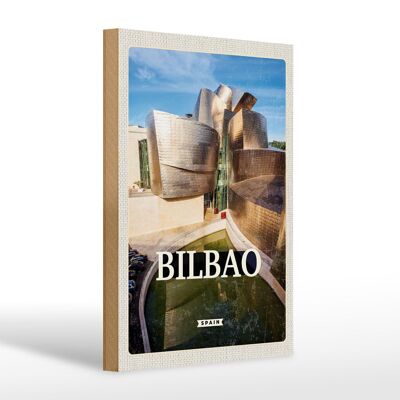 Cartello in legno da viaggio 20x30 cm Bilbao Spagna città portuale luogo di vacanza