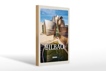 Panneau en bois voyage 20x30cm Bilbao Espagne ville portuaire lieu de vacances 1