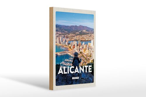 Holzschild Reise 20x30cm Alicante Spain Panorama Bild Urlaub