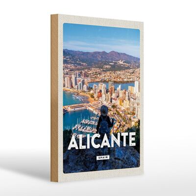Cartel de madera viaje 20x30cm Alicante España cuadro panorámico vacaciones